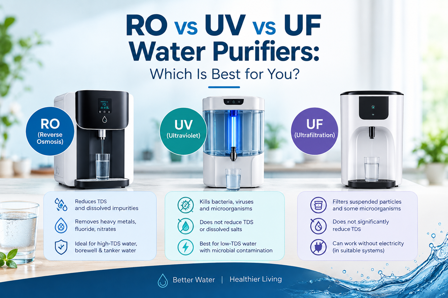 RO vs UV vs UF Water Purifiers